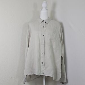 James Perse Linen Button Down Shirt Size 4 Beige Oversized Relaxed Fit